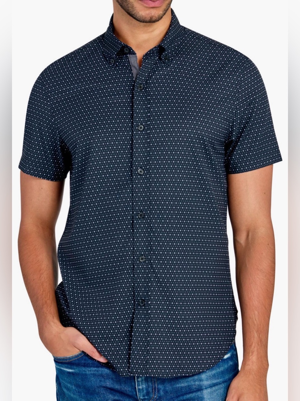 Men’s Construct Slim-Fit 4-Way Stretch Short-Sleeve Button Down Shirt (Size M)